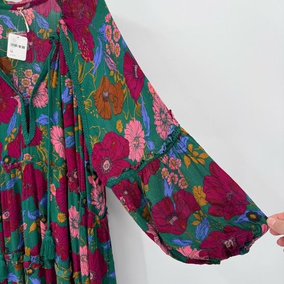 Free People In The Moment Dress Oversized Boho Floral Green Floral Print M - Picture 9 of 15